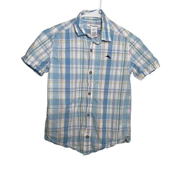 Tommy Bahama Shirt Boy's Large Plaid Button Up Short Sleeve Collared Shirt - Picture 1 of 9